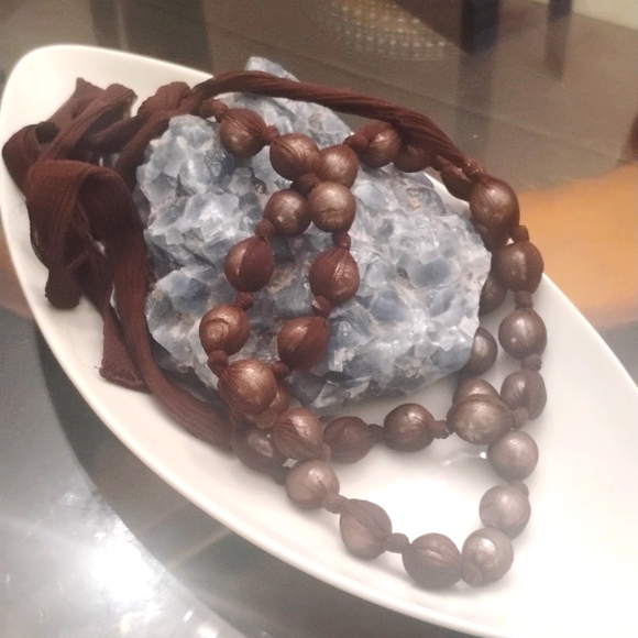 Hand Knotted Gauze Wrapped Adjustable Pearl Necklace - Picture 6 of 6